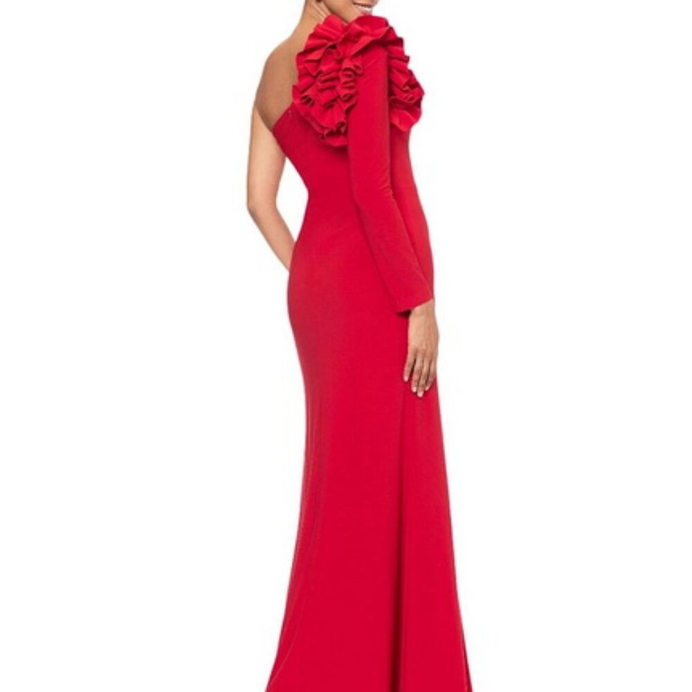 Xscape Red Ruffle One-Shoulder Gown - Picture 2 of 3